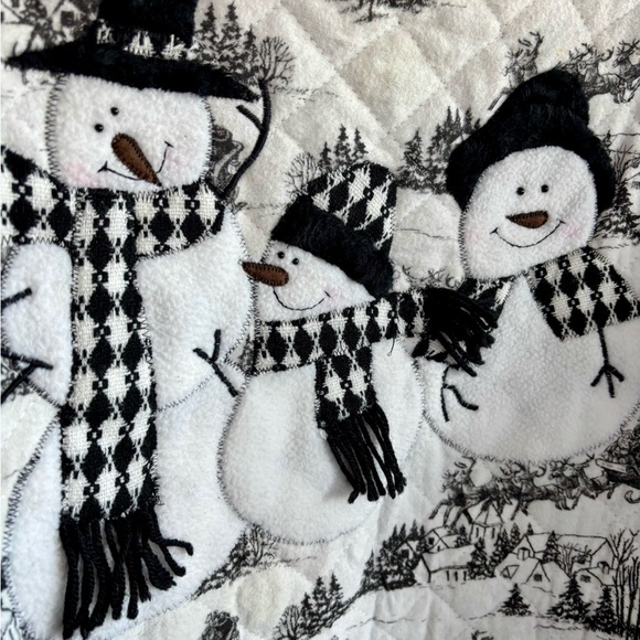 Vintage Quilted Toile Blazer Jacket Black and White Winter Snowmen - Picture 5 of 8